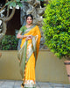 Yellow Banarasi Soft Silk Zari Weaving Paithani Saree With Beautiful Contrast Peacock Border