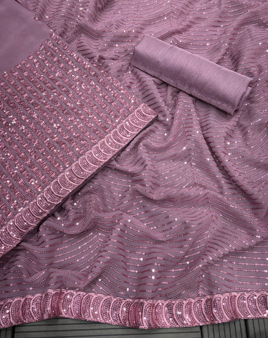 Purple Premium Georgette Sequence Embroidered Work Saree