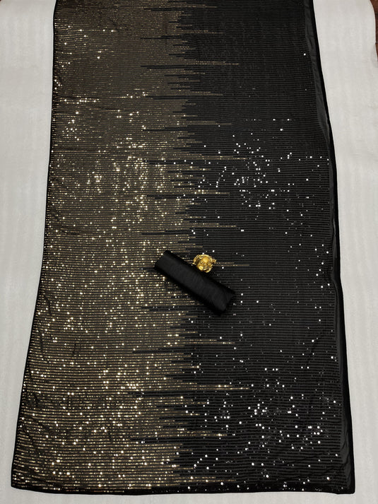 Black Sequence Embroidered Ombre Cocktail Wear Saree