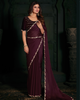 Brown Latest Georgette Silk Plain Handwork Border Saree