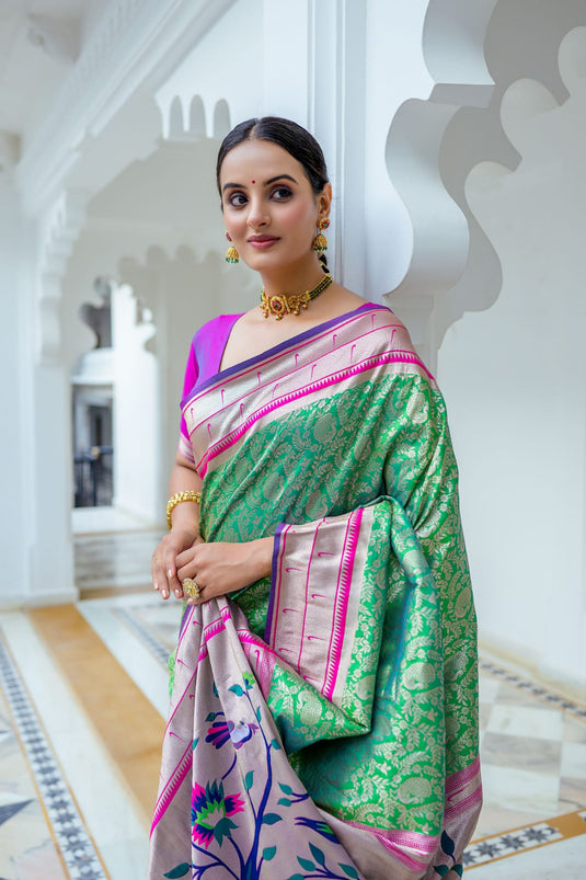 Green Soft Kanjivaram Silk Rich Paithnai Pallu Traditional Saree