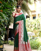 Bottle Green Banarasi Soft Silk Zari Weaving Paithani Saree With Beautiful Contrast Peacock Border