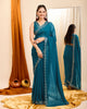 Teal Blue Taby Organza Silk Copper Sequence Work Saree