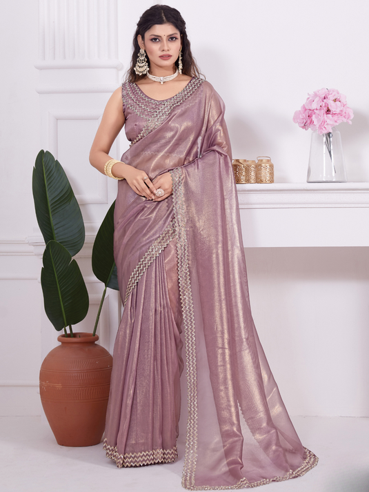 Onion Stunning Premium Metallic Organza Stone Work Saree