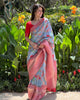 Powder Blue Soft Banarasi Silk Floral Digital Printed Zari Weaving Border Saree