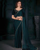 Teal Green Radiant Georgette Silk Plain Handwork Border Saree