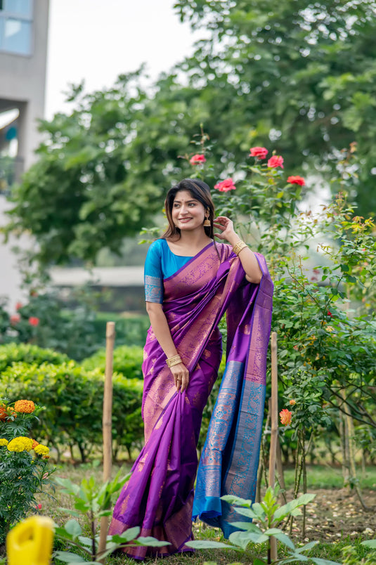 Purple Soft Banarasi Silk Zari Weaving Pattern Saree