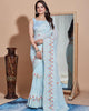 Powder Blue Soft Georgette Thread Embroidered Work Saree