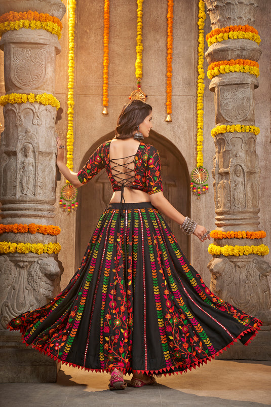 Black Viscose Rayon Thread Embroidered Semi Stitched Lehenga Choli