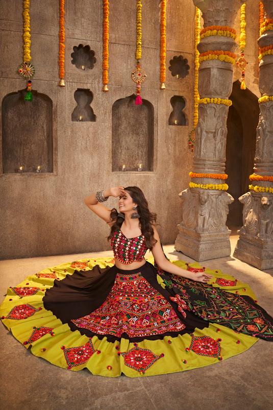 Black Viscose Rayon Thread Embroidered Semi Stitched Lehenga Choli