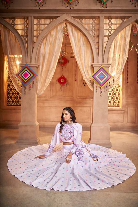 Lavender Cotton Jacquard Weaving Fully Stitched Lehenga Choli