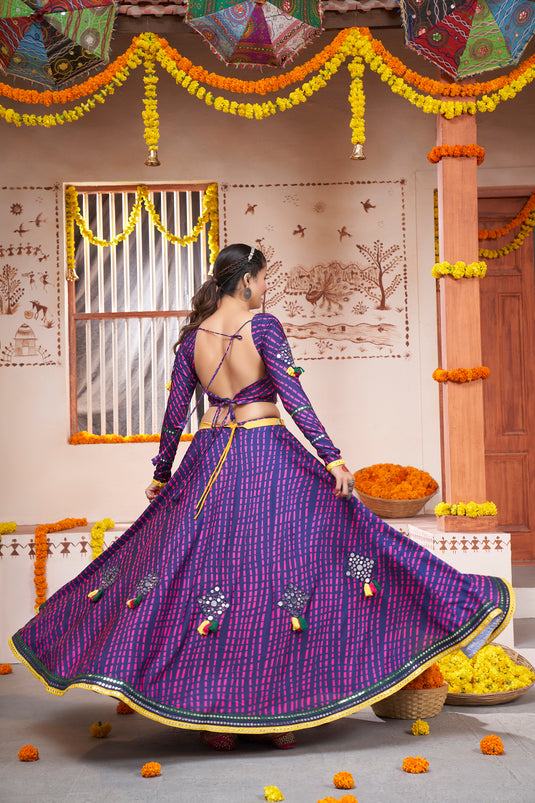 Navy Blue Viscose Rayon Thread And Mirror Embroidered Fully Stitched Lehenga Choli