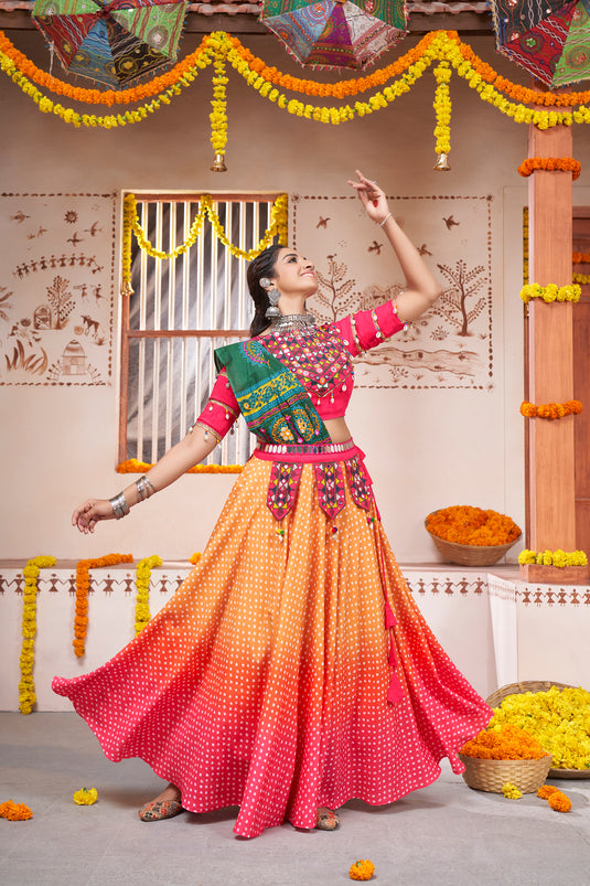 Pink-yellow Viscose Rayon Printed And Embroidered Fully Stitched Lehenga Choli