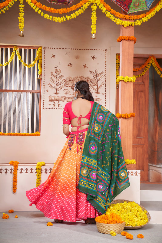 Pink-yellow Viscose Rayon Printed And Embroidered Fully Stitched Lehenga Choli