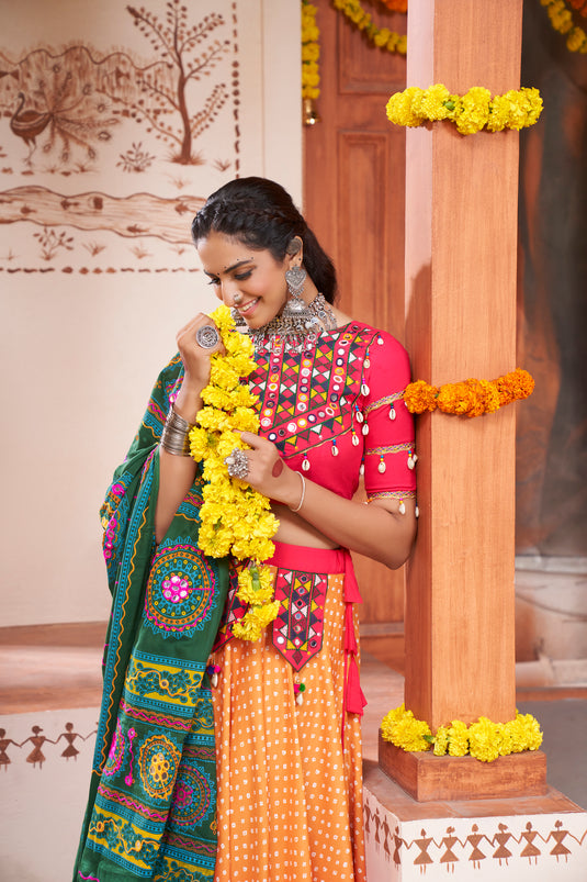 Pink-yellow Viscose Rayon Printed And Embroidered Fully Stitched Lehenga Choli