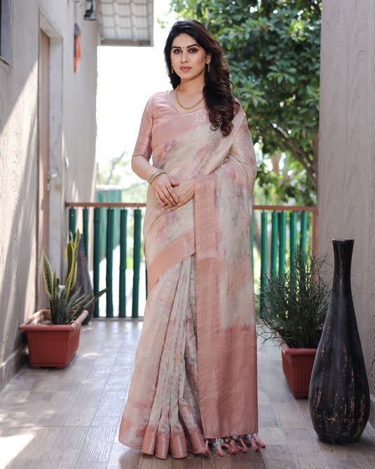 Peach Soft Silk Prism Pattern Digital Print Saree