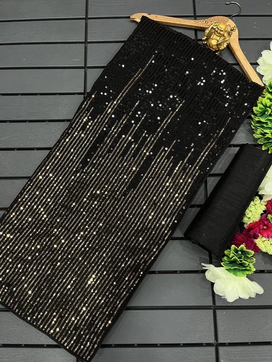 Black Sequence Embroidered Ombre Cocktail Wear Saree