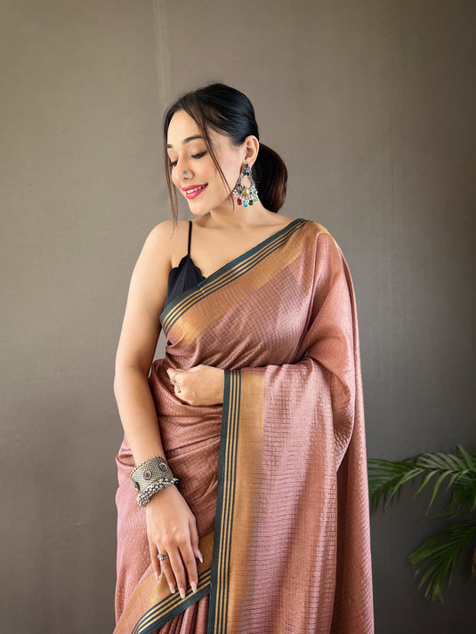 Mauve Soft Silk Zari Check Weaving Design Saree