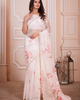 White Effortless Premium Metallic Organza Floral Digital Printed Saree