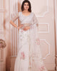 White Graceful Premium Metallic Organza Floral Digital Printed Saree