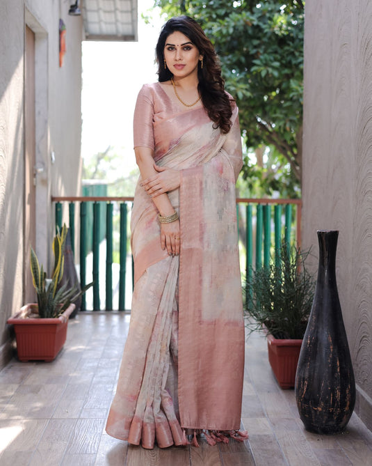 Peach Soft Silk Prism Pattern Digital Print Saree