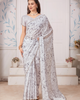 Grey Elegant Premium Satin Floral Digital Printed Saree