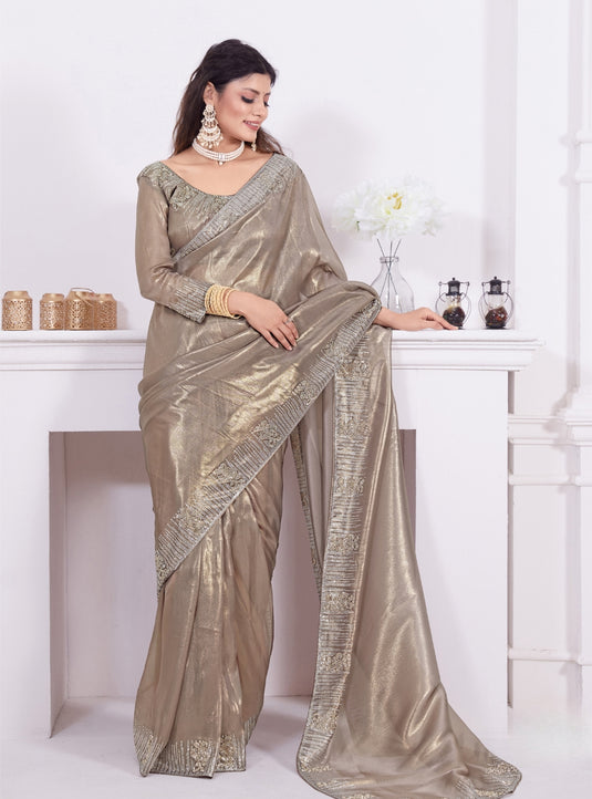 Sand Graceful Premium Metallic Organza Stone Work Saree