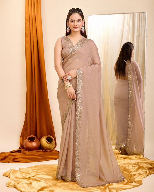 Sand Taby Organza Silk Copper Sequence Work Saree