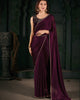 Wine Radiant Georgette Silk Plain Handwork Border Saree