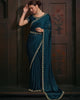 Teal Blue Stunning Premium Satin Silk Swarovski Work Saree