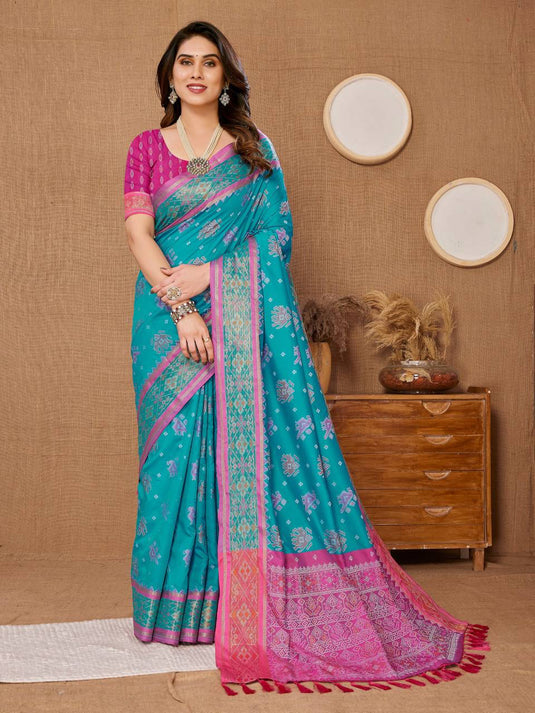 Sky Blue Soft Banarasi Silk Zari Weaving Traditional Motif Saree