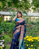 Navy Blue Soft Banarasi Silk Zari Weaving Pattern Saree