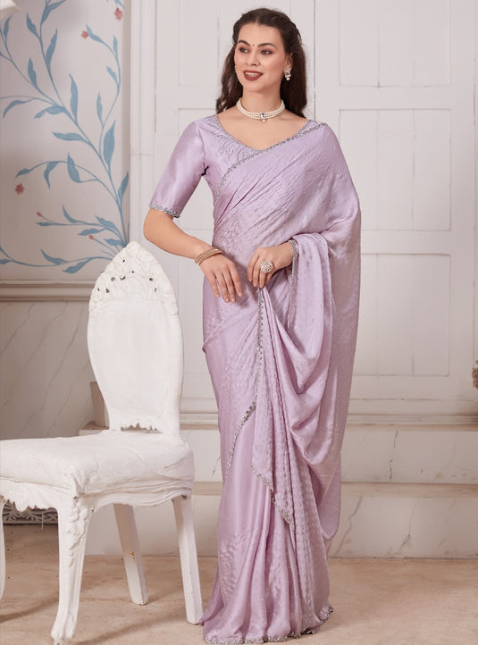 Lavender Majestic Premium Satin Swarovski Work Saree