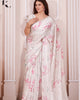 White Trendy Premium Satin Floral Digital Printed Saree