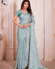 Sky Blue Elegant Premium Satin Floral Digital Printed Saree