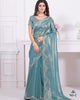 Sky Blue Beautiful Premium Metallic Organza Stone Work Saree