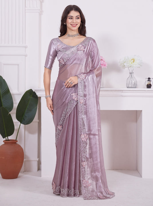 Onion Radiant Premium Metallic Organza Stone Work Saree