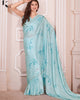 Sky Blue Trendy Premium Satin Floral Digital Printed Saree