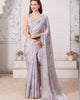 Grey Graceful Premium Satin Floral Digital Printed Saree