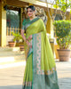 Light Green Banarasi Soft Silk Zari Weaving Paithani Saree With Beautiful Contrast Peacock Border