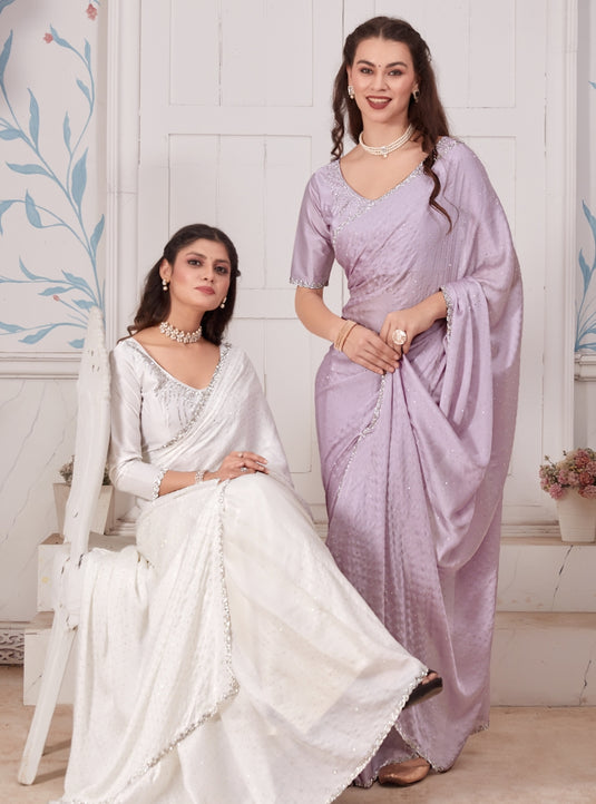 Lavender Majestic Premium Satin Swarovski Work Saree