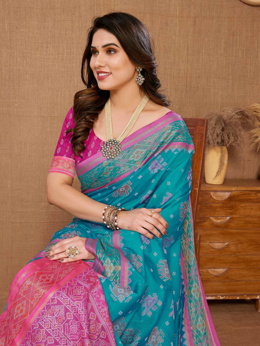 Sky Blue Soft Banarasi Silk Zari Weaving Traditional Motif Saree