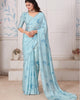 Sky Blue Graceful Premium Satin Floral Digital Printed Saree