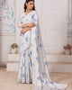 White Graceful Premium Satin Floral Digital Printed Saree