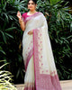 White Banarasi Soft Silk Zari Weaving Paithani Saree With Beautiful Contrast Peacock Border