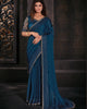 Teal Blue Graceful Chiffon Thread Embroidered Stone Work Saree