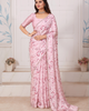 Pink Elegant Premium Satin Floral Digital Printed Saree