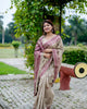 Beige-Mauve Classic Tussar Silk Traditional Weaving Pattern Saree