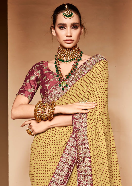 Yellow Heavy Georgette Traditional Printed Border Embroidered Saree