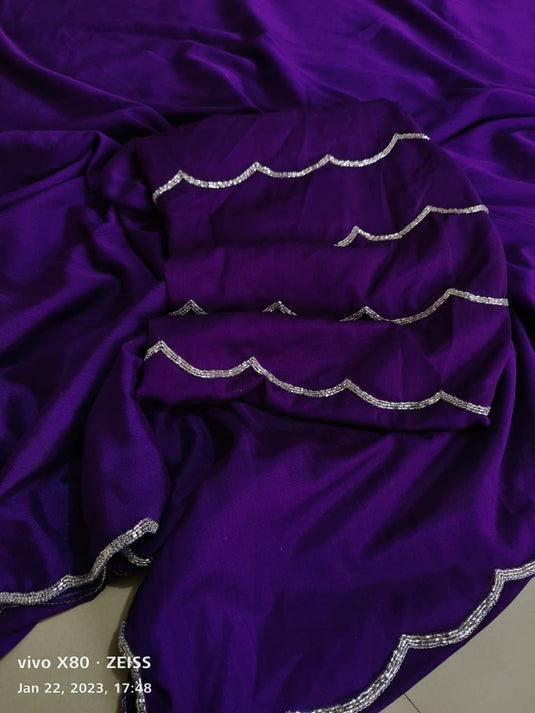 Purple Pure Crepe Silk Handwork Border Saree